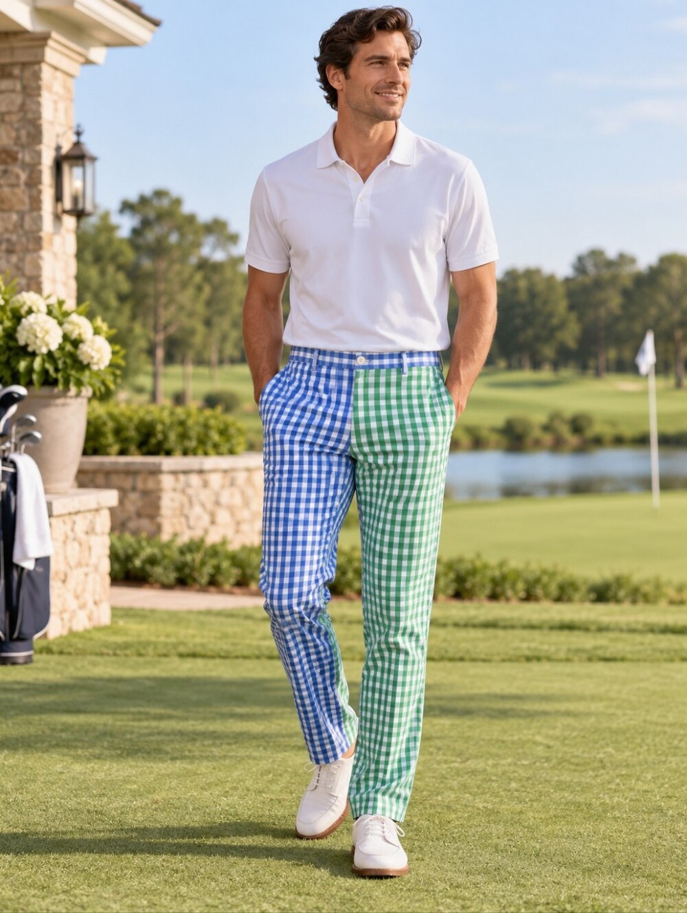 Vineyard Vines Breaker Pants Mens 40x32 Blue Green Gingham Golf Preppy Colorful